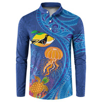 Hawaiian Funny Fruits Sea Animals Button Sweatshirt Mango Reef Triggerfish and Pineapple Turtle and Mandarin Jellyfish