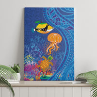 Hawaiian Funny Fruits Sea Animals Canvas Wall Art Mango Reef Triggerfish and Pineapple Turtle and Mandarin Jellyfish LT03 - Polynesian Pride