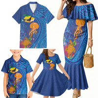 Hawaiian Funny Fruits Sea Animals Family Matching Mermaid Dress and Hawaiian Shirt Mango Reef Triggerfish and Pineapple Turtle and Mandarin Jellyfish LT03 - Polynesian Pride