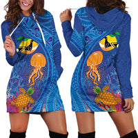 Hawaiian Funny Fruits Sea Animals Hoodie Dress Mango Reef Triggerfish and Pineapple Turtle and Mandarin Jellyfish LT03 - Polynesian Pride