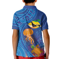 Hawaiian Funny Fruits Sea Animals Kid Polo Shirt Mango Reef Triggerfish and Pineapple Turtle and Mandarin Jellyfish LT03 - Polynesian Pride