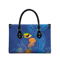 Hawaiian Funny Fruits Sea Animals Leather Bag Mango Reef Triggerfish and Pineapple Turtle and Mandarin Jellyfish LT03 - Polynesian Pride