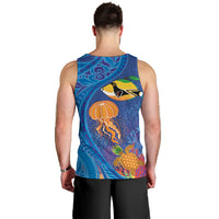 Hawaiian Funny Fruits Sea Animals Men Tank Top Mango Reef Triggerfish and Pineapple Turtle and Mandarin Jellyfish LT03 - Polynesian Pride
