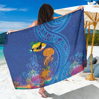 Hawaiian Funny Fruits Sea Animals Sarong Mango Reef Triggerfish and Pineapple Turtle and Mandarin Jellyfish LT03 One Size 44 x 66 inches Blue - Polynesian Pride
