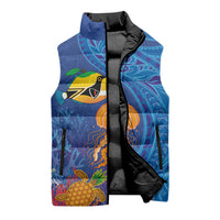 Hawaiian Funny Fruits Sea Animals Sleeveless Puffer Jacket Mango Reef Triggerfish and Pineapple Turtle and Mandarin Jellyfish LT03 - Polynesian Pride