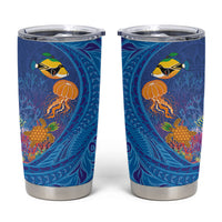 Hawaiian Funny Fruits Sea Animals Tumbler Cup Mango Reef Triggerfish and Pineapple Turtle and Mandarin Jellyfish LT03 Blue - Polynesian Pride