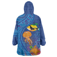 Hawaiian Funny Fruits Sea Animals Wearable Blanket Hoodie Mango Reef Triggerfish and Pineapple Turtle and Mandarin Jellyfish LT03 - Polynesian Pride