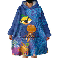 Hawaiian Funny Fruits Sea Animals Wearable Blanket Hoodie Mango Reef Triggerfish and Pineapple Turtle and Mandarin Jellyfish LT03 - Polynesian Pride