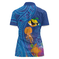Hawaiian Funny Fruits Sea Animals Women Polo Shirt Mango Reef Triggerfish and Pineapple Turtle and Mandarin Jellyfish LT03 - Polynesian Pride