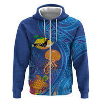 Hawaiian Funny Fruits Sea Animals Zip Hoodie Mango Reef Triggerfish and Pineapple Turtle and Mandarin Jellyfish LT03 Zip Hoodie Blue - Polynesian Pride