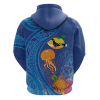 Hawaiian Funny Fruits Sea Animals Zip Hoodie Mango Reef Triggerfish and Pineapple Turtle and Mandarin Jellyfish LT03 - Polynesian Pride