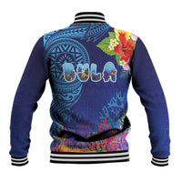 Fiji Day Baseball Jacket Coral Reef with Tapa Motifs and Hibiscus Ocean Vibe LT03 - Polynesian Pride