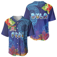 Fiji Day Baseball Jersey Coral Reef with Tapa Motifs and Hibiscus Ocean Vibe LT03 - Polynesian Pride