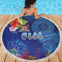 Fiji Day Beach Blanket Coral Reef with Tapa Motifs and Hibiscus Ocean Vibe LT03 - Polynesian Pride