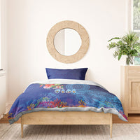 Fiji Day Bedding Set Coral Reef with Tapa Motifs and Hibiscus Ocean Vibe LT03 - Polynesian Pride
