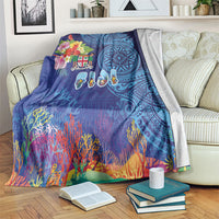 Fiji Day Blanket Coral Reef with Tapa Motifs and Hibiscus Ocean Vibe LT03 Blue - Polynesian Pride