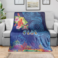 Fiji Day Blanket Coral Reef with Tapa Motifs and Hibiscus Ocean Vibe LT03 - Polynesian Pride