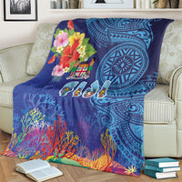 Fiji Day Blanket Coral Reef with Tapa Motifs and Hibiscus Ocean Vibe LT03 - Polynesian Pride