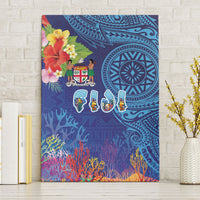 Fiji Day Canvas Wall Art Coral Reef with Tapa Motifs and Hibiscus Ocean Vibe LT03 Without Frame Blue - Polynesian Pride
