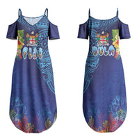 Fiji Day Couples Matching Summer Maxi Dress and Hawaiian Shirt Coral Reef with Tapa Motifs and Hibiscus Ocean Vibe LT03 - Polynesian Pride