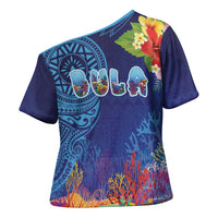 Fiji Day Cross Shoulder Shirt Coral Reef with Tapa Motifs and Hibiscus Ocean Vibe LT03 - Polynesian Pride