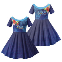 Fiji Day Family Matching Mermaid Dress and Hawaiian Shirt Coral Reef with Tapa Motifs and Hibiscus Ocean Vibe LT03 Daughter's Dress Blue - Polynesian Pride