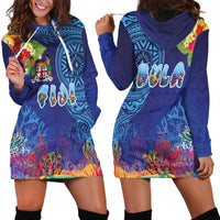 Fiji Day Hoodie Dress Coral Reef with Tapa Motifs and Hibiscus Ocean Vibe LT03 - Polynesian Pride