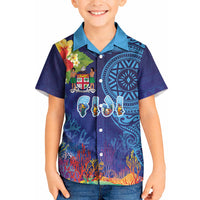 Fiji Day Kid Hawaiian Shirt Coral Reef with Tapa Motifs and Hibiscus Ocean Vibe LT03 Kid Blue - Polynesian Pride