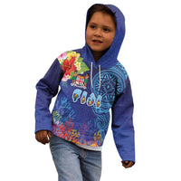 Fiji Day Kid Hoodie Coral Reef with Tapa Motifs and Hibiscus Ocean Vibe LT03 - Polynesian Pride