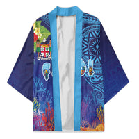 Fiji Day Kimono Coral Reef with Tapa Motifs and Hibiscus Ocean Vibe LT03 Unisex Blue - Polynesian Pride