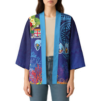 Fiji Day Kimono Coral Reef with Tapa Motifs and Hibiscus Ocean Vibe LT03 - Polynesian Pride