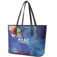 Fiji Day Leather Tote Bag Coral Reef with Tapa Motifs and Hibiscus Ocean Vibe LT03 - Polynesian Pride