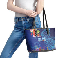 Fiji Day Leather Tote Bag Coral Reef with Tapa Motifs and Hibiscus Ocean Vibe LT03 - Polynesian Pride