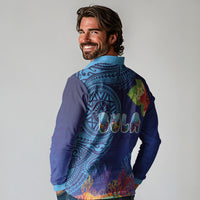 Fiji Day Long Sleeve Polo Shirt Coral Reef with Tapa Motifs and Hibiscus Ocean Vibe LT03 - Polynesian Pride