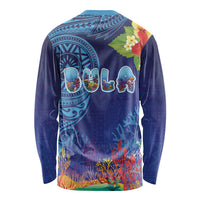 Fiji Day Long Sleeve Shirt Coral Reef with Tapa Motifs and Hibiscus Ocean Vibe LT03 - Polynesian Pride