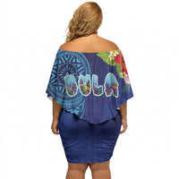 Fiji Day Off Shoulder Short Dress Coral Reef with Tapa Motifs and Hibiscus Ocean Vibe LT03 - Polynesian Pride