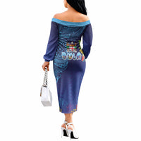 Fiji Day Off The Shoulder Long Sleeve Dress Coral Reef with Tapa Motifs and Hibiscus Ocean Vibe LT03 - Polynesian Pride
