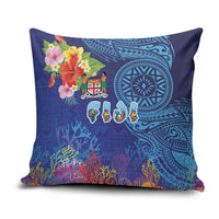 Fiji Day Pillow Cover Coral Reef with Tapa Motifs and Hibiscus Ocean Vibe LT03 Blue - Polynesian Pride