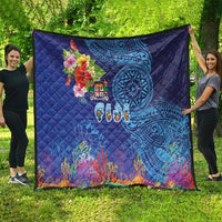 Fiji Day Quilt Coral Reef with Tapa Motifs and Hibiscus Ocean Vibe LT03 - Polynesian Pride