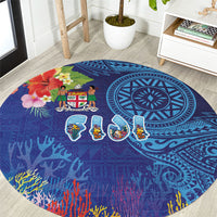 Fiji Day Round Carpet Coral Reef with Tapa Motifs and Hibiscus Ocean Vibe LT03 Blue - Polynesian Pride