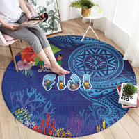 Fiji Day Round Carpet Coral Reef with Tapa Motifs and Hibiscus Ocean Vibe LT03 - Polynesian Pride