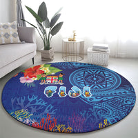 Fiji Day Round Carpet Coral Reef with Tapa Motifs and Hibiscus Ocean Vibe LT03 - Polynesian Pride