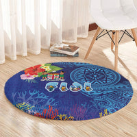 Fiji Day Round Carpet Coral Reef with Tapa Motifs and Hibiscus Ocean Vibe LT03 - Polynesian Pride