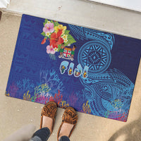 Fiji Day Rubber Doormat Coral Reef with Tapa Motifs and Hibiscus Ocean Vibe LT03 - Polynesian Pride