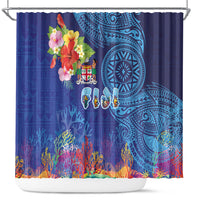Fiji Day Shower Curtain Coral Reef with Tapa Motifs and Hibiscus Ocean Vibe LT03 Blue - Polynesian Pride