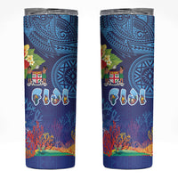 Fiji Day Skinny Tumbler Coral Reef with Tapa Motifs and Hibiscus Ocean Vibe LT03 Blue - Polynesian Pride