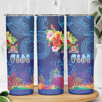Fiji Day Skinny Tumbler Coral Reef with Tapa Motifs and Hibiscus Ocean Vibe LT03 - Polynesian Pride
