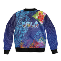 Fiji Day Sleeve Zip Bomber Jacket Coral Reef with Tapa Motifs and Hibiscus Ocean Vibe LT03 - Polynesian Pride