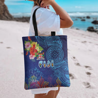 Fiji Day Tote Bag Coral Reef with Tapa Motifs and Hibiscus Ocean Vibe LT03 - Polynesian Pride