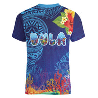 Fiji Day Women V-Neck T-Shirt Coral Reef with Tapa Motifs and Hibiscus Ocean Vibe LT03 - Polynesian Pride